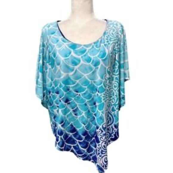 Mermaid Sleeveless Tank Top w/Kimono Overlay in Blue - Picture 1 of 10
